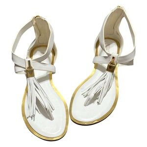 Michael Kors White and Gold Tassel Sandals